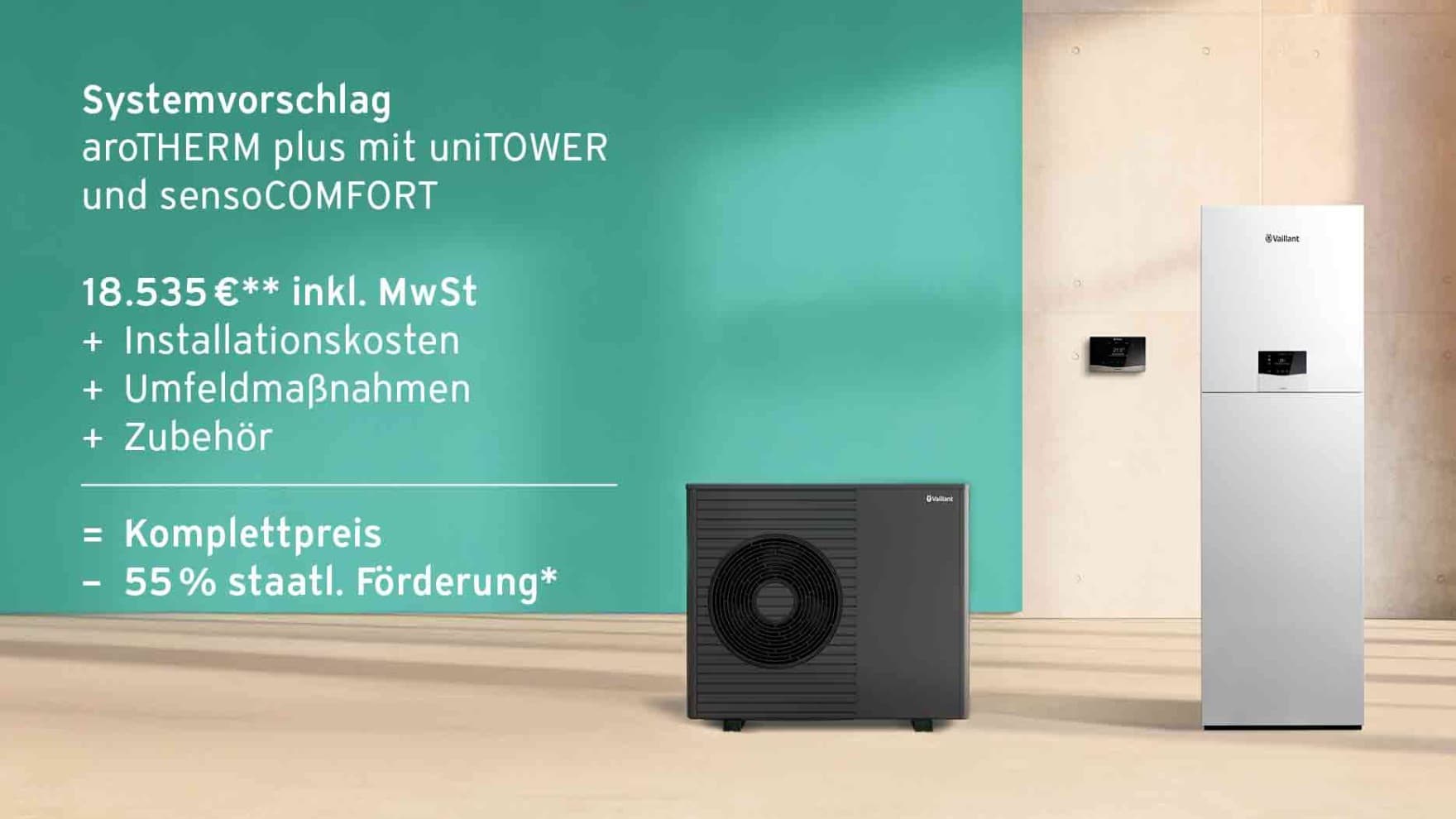 Aufzählung von Kosten eines Vaillant Wärmepumpen Heizsystems